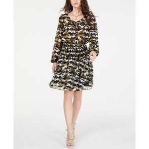 Michael Michael Kors Camo Long Sleeve Peasant Dress Size M Smock 7006 Mini NWOT